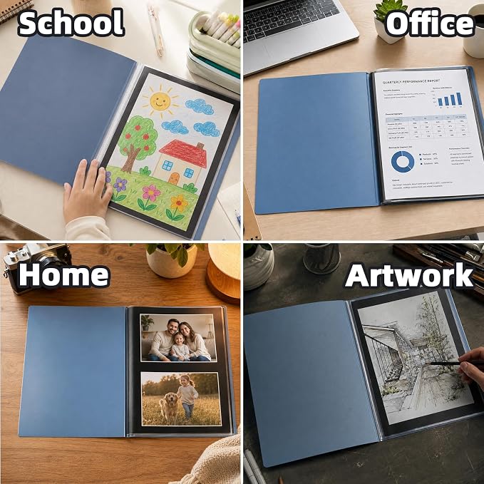 13x19 Blue Art Portfolio Folder Displaying 48 Pages with Plastic Sleeves | 24-Pocket Presentation Book Binder For Artwork Storage Featuring Dark Inner Paper Inserts Protective Document Archival Holder - Image 6