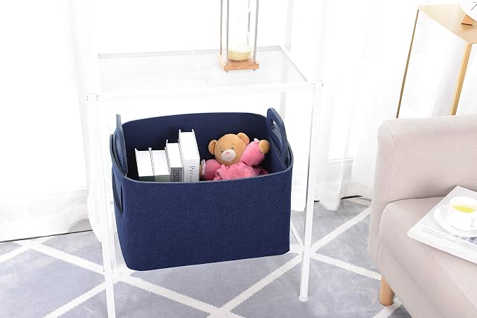 Minoisome Storage Basket Felt Storage Bin Collapsible& Convenient Box Organizer with Carry Handles for Office Bedroom Closet Babies Nursery Toys Laundry (Navy Blue, 15.7inch（L）×11inch（W）×10inch（H）) - Image 5