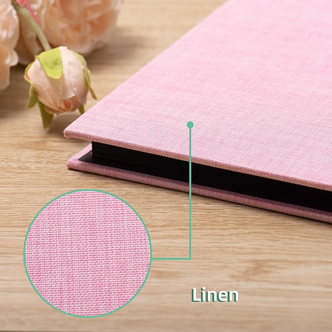 Large Photo Album Self Adhesive 4x6 8x10 10x12 13"x12.6" Scrapbook Album 12.6"x11" Inch 60 Black Sticky Pages Linen Cover Magnetic Photo Album with A Metallic Pen and DIY Stickers(Pink) - Image 4