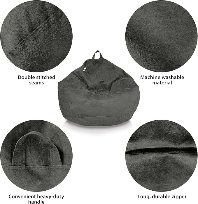 Bean Bag Stuffed Animal Storage Chair Cover (No Filler) for Kids and Adults. Extra Large Bird's Nest Beanbag Memory Foam Soft Premium (Black, 3 ft (Cover Only)) - Image 4