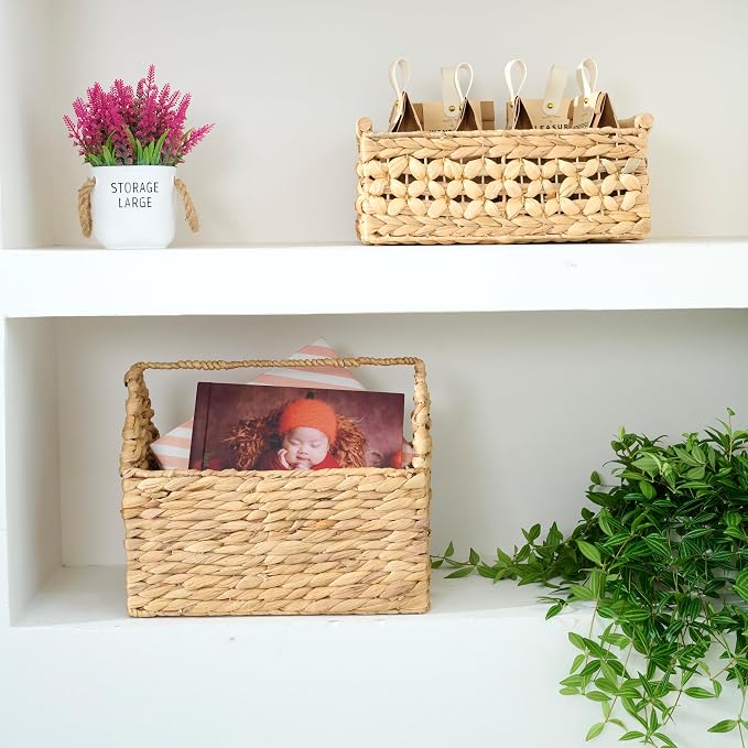 NAYA 13.7" House Water Hyacinth Storage Basket – Shelf Organizer | Handwoven water hyacinth basket design for toys, books and nursery organization. - Image 6