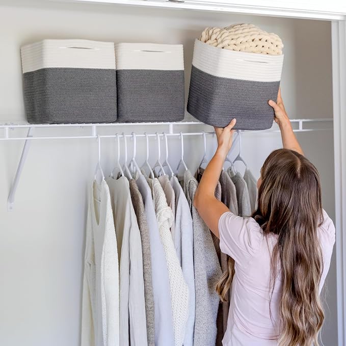 NaturalCozy Storage Cubes 11 Inch Cotton Rope Woven Baskets for Organizing, 3-Pack | Cube Storage Bin | Square Storage Baskets for Shelves Organizer, Classroom, Kids Toy Bins, Closet, Baby Nursery - Image 5