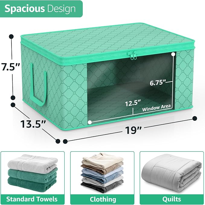 Sorbus Medium Clothes Storage Bags - Foldable Blanket Storage Bins for Organizing Bedroom, Closet, Clothing, Comforter, Organization with Clear Window, Lids and Carry Handles - Set of 6 - Image 3