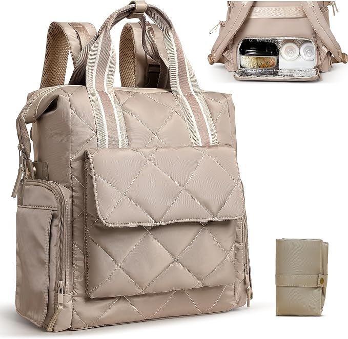 Omanmoli Diaper Bag Backpack Quilted Baby Bag Travel Breast Pump Backpack | 11 Organizing Pouches,Large Insulated Cooler Compartment,Wipe Pocket,Insulated Pocket,Stroller Straps,Changing Pad by Omanmoli
