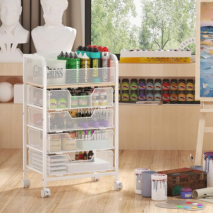5-Tier Craft Organizer Cart with Wheels,Craft Organizers and Storage with Drawers,Lockable Wheels Rolling Utility Cart with DIY Divider,Office Supply Organizer,Ideal for Studio,Office Patent Pending - Image 2