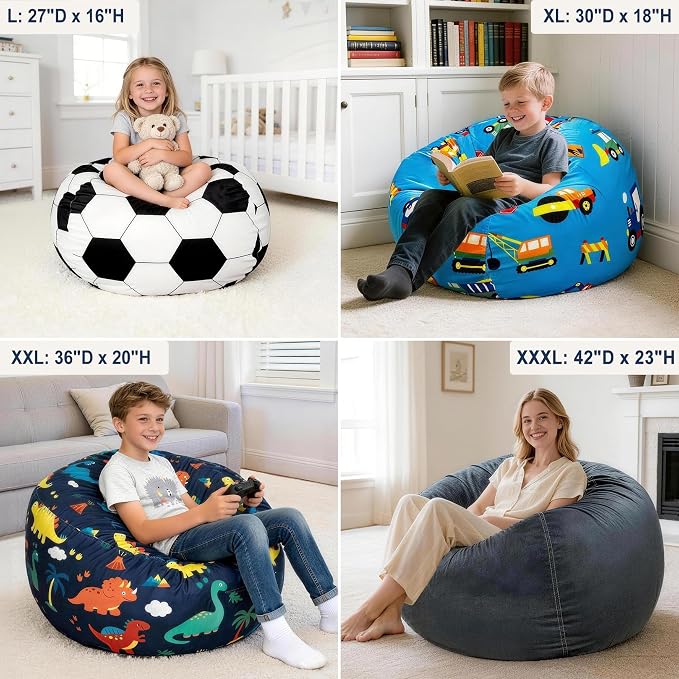 Lukeight Stuffed Animal Storage Bean Bag Chair Cover for Adults, Velvet Plush Toy Organizer Seat, Cover Only, No Filling Included, Long YKK Zipper, Side Pocket, XXX-Large 42"D x 23"H - Image 5