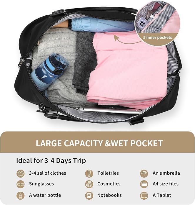 Women's Weekender bag Travel Duffel Bag with Shoe Compartment 21-inch Airline-Approved Carry-On, 2-Piece Overnight Bag Set Personal Item Luggage - Image 7