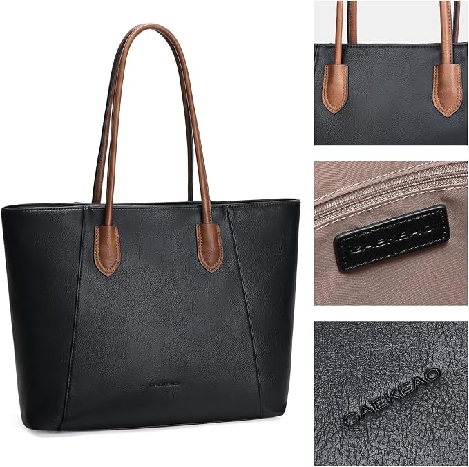 GAEKEAO Tote Bag for Women Vegan Leather Zipper Shoulder Bags Travel Purses | Large Capacity Purse Handbags, Inner Pocket with Key Clip, Fits 14" Laptop, for Casual Work Dating Commute Daily Weekender - Image 6