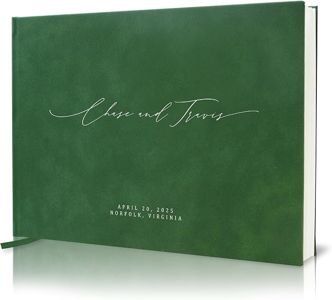 Personalized Guestbook in Emerald - Premium Custom Modern Guest Book for Wedding Reception, Birthday Party or Events w/Bookmark Blank Pages for Signing 11.5 x 8.5 inches by MUUJEE