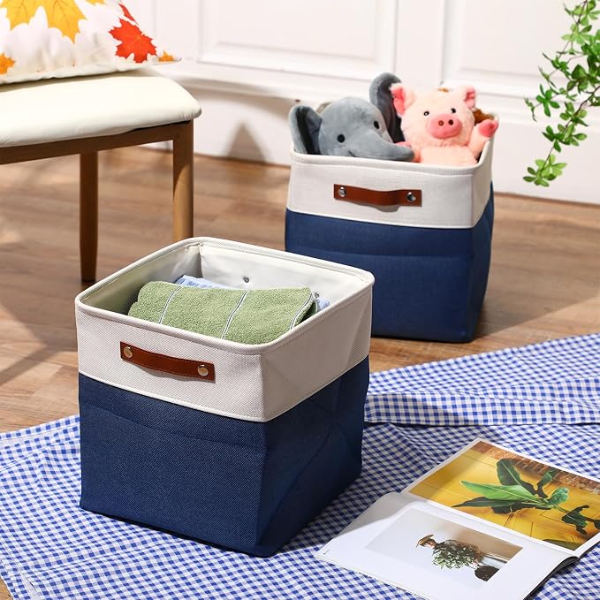 Uiifan 8 Pack 12 x 12 x 12 Inch Large Storage Baskets Collapsible Fabric Storage Cubes Bins with Handles for Shelves Closets Nursery Home Clothes Toys Organizers, Blue - Image 2