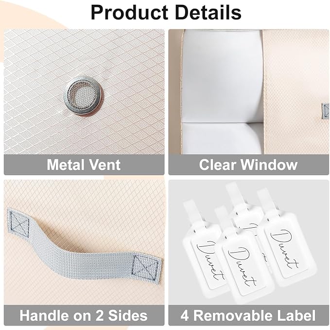 Comforter Storage Bag -130L Large Capacity Blanket Storage Bags 3-Layer Ultra Space Saving Self Compression Organizer, Washable Compression Bags for Storage Comforter Blanket, 4-Pack, Beige - Image 5