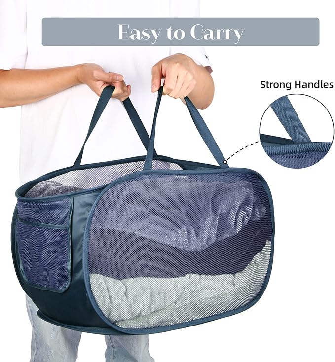6 Pcs Durable Collapsible Laundry Baskets, Foldable Laundry Basket Large Opening, Pop Up Laundry Hamper with Pocket, Clothes Hamper with Handles for Laundry, Bathroom, Kids Room, Dorm or Trave - Image 5