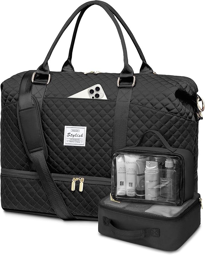 Large Women Travel Duffle Bag - Carry on Overnight Bags Weekend Travel Duffel Tote with Wet Pocket Weekender for Travel Business Trips Sports Hospital Black 3 Pcs Set by FIUAIE