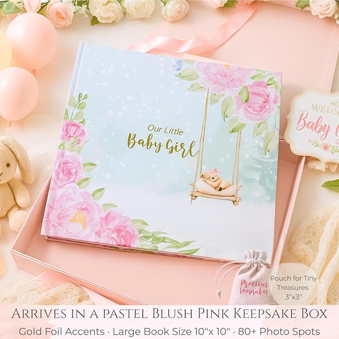 Luxury Baby Girl Memory Book Set – Keepsake Journal & Milestone Album from Pregnancy to Age 5 with Premium Gift Box, Storage Pouch & Keepsake Envelope – Baby Shower & Newborn Gift - Image 4