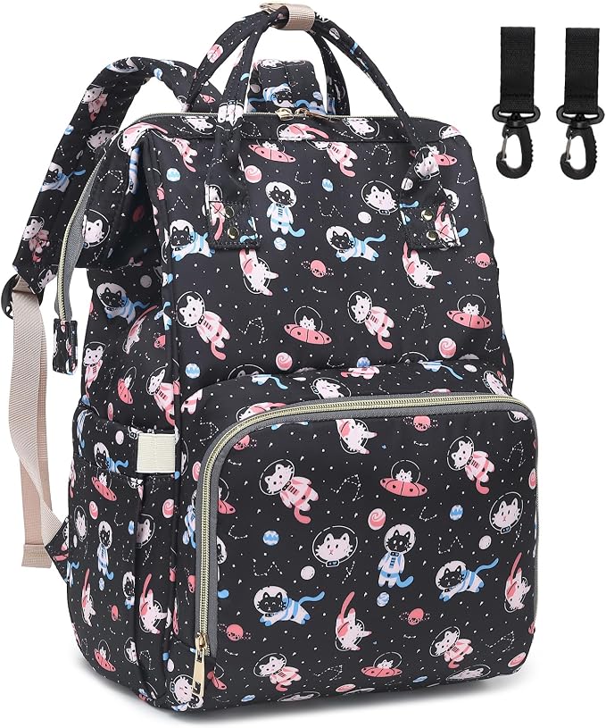 Cat Baby Diaper Bag Backpack for Women, Large Capacity Waterproof Maternity Travel Nappy Backpacks with Stroller Straps by Dezcrab
