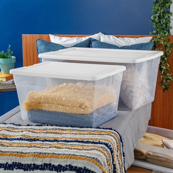 Sterilite Storage Box, Stackable Clear Plastic Bins, 90 Quart, 8-Pack | Heavy-Duty Organizing Containers with Snap-On Lids for Closet, Bathroom, and Office - Image 4