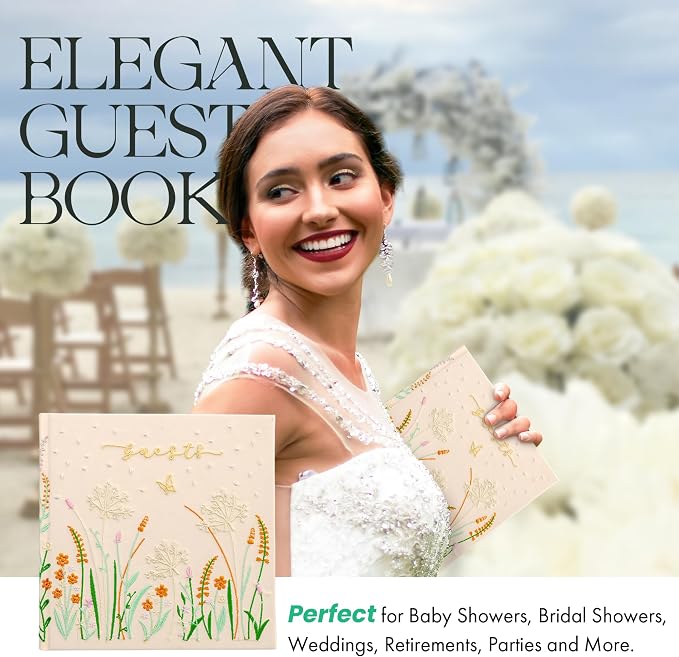 Embroidered Wedding Guest Book—The Perfect Polaroid Guest Book for Wedding Receptions, Birthdays, Baby Showers, and Special Events with 3 Photo corner stickers+ 3 DIY pens+1 Diamond Pen (Yellow) - Image 5
