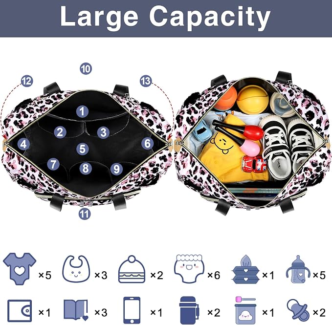 Diaper Bag Tote for Baby 7PCS, Large Mommy Bag with Portable Changing Pad | Multifunctional Hospital Bags for Labor and Delivery with Pacifier Case and Organizer Pouches,Travel Baby Bag for Boy Girl - Image 5