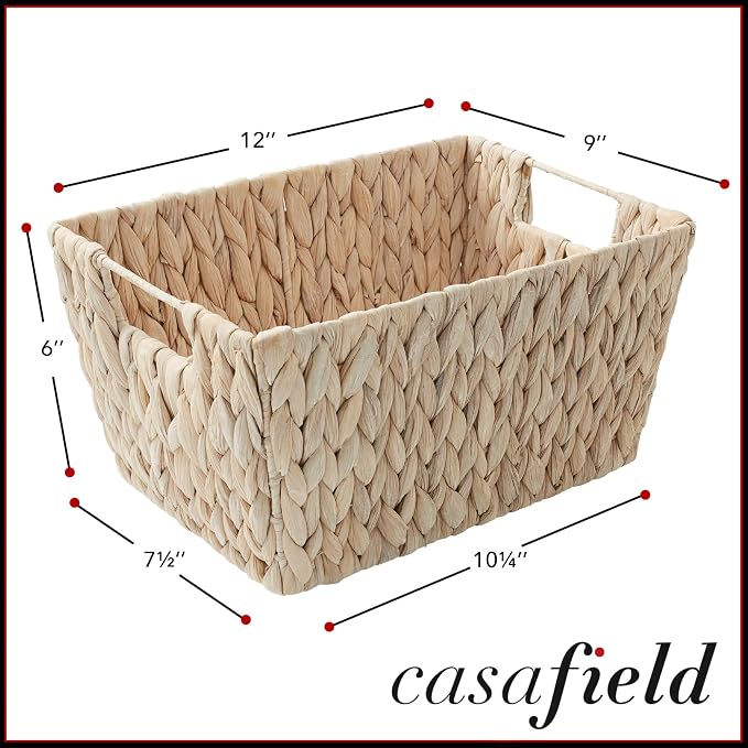 Casafield Set of 4 Water Hyacinth Storage Baskets with Handles - Whitewash White, Woven Storage Bins for Shelves, Blankets, Laundry Organization - Image 4