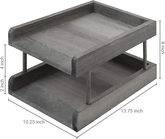 MyGift 2-Tier Rustic Gray Wood Paper File Organizer in and Out Tray/Office Desktop Document Holder Rack - Image 4
