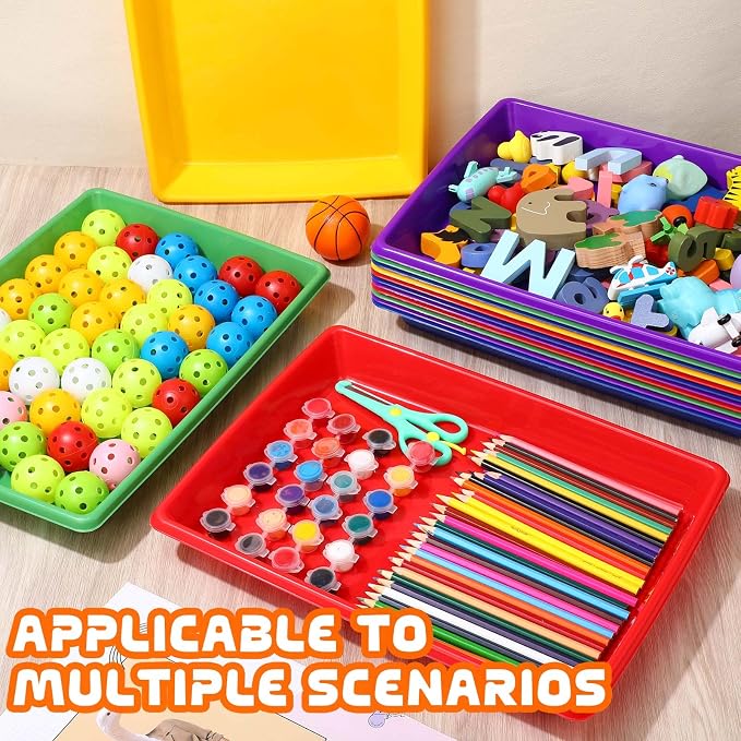 Maitys 15 Pcs Activity Plastic Art Trays 14.57 x 10.63 x 1.77 Inch Large Crafts Organizer Serving Storage Tray for Kids School Classroom DIY Project Painting Home Organizing Supply(Multi Color) - Image 5