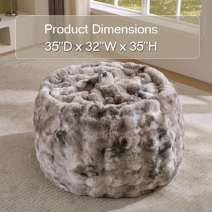 Fluffy Faux Rabbit Fur Bean Bag Chair Cover(No Filler),Cozy Shaggy Bubble Stuffed Animal Storage Large Bean Bag Cover for Bedroom Living Room,Fuzzy Bean Bag Cover Girls Teens Adult,Tie-dye Gray - Image 3