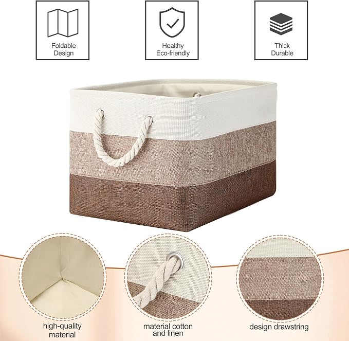 meekoo 8 Pack Collapsible Storage Bins Fabric Storage Bins Polyester Fabric Baskets with Handles Linen Closet Organizer for Shelf Home Closet Towels Toys(15 x 11 x 9.5 in,Mixed Beige) - Image 6