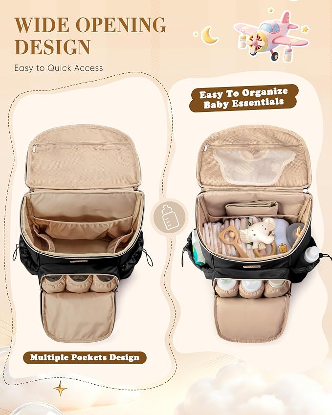 Marscamd Diaper Bag Backpack with Changing Pad, Large Baby Bag, Black | with Stroller Straps, Insulted Bottle Pockets, Luggage sleeve, for Travel & Labor Delivery - Image 2