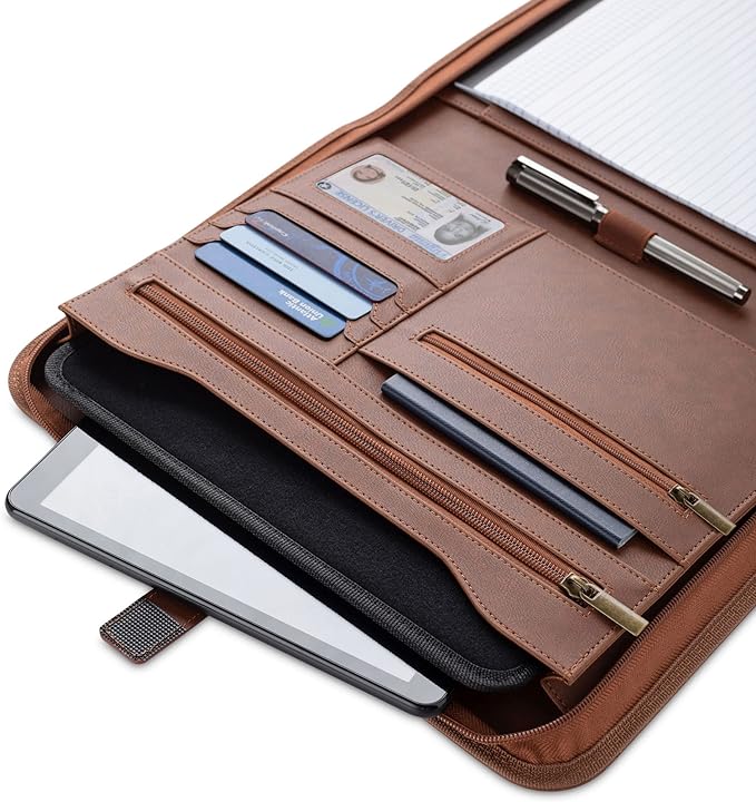 Forevermore Portfolio Binder, Slim No Ring, Zipper, Vegan Leather, Brown - Image 4