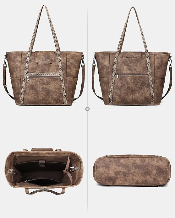 Large Laptop Tote Bag for Women Designer Leather Laptop Bag, 15.6in | Fashion Travel Backpack Purse Shoulder Handbag Fits 15.6 Laptop, Daily, Work, Business Trip, Weekend Travel, Teacher - Image 7