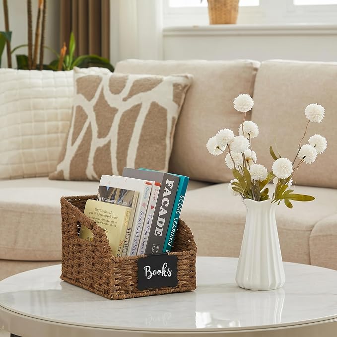 Pantry Organizers, Large Wicker Baskets for Shelves, Labeled Storage Baskets for Organizing with Handles - Paper Storage Bins for Shelves, 3 Pack, Brown - Image 6