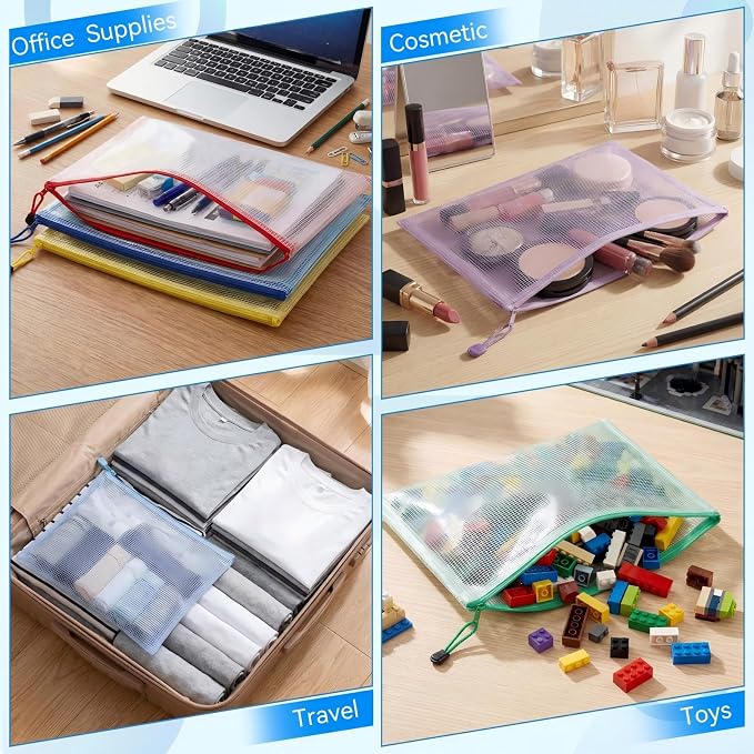 Chuangdi 120 Pcs Colorful Mesh Zipper Pouch Bags A4 Size Board Game Storage Zipper Bags for Organizing, Plastic Pouch Bag in 10 Colors Letter Size Puzzle Storage and Office Supplies - Image 6
