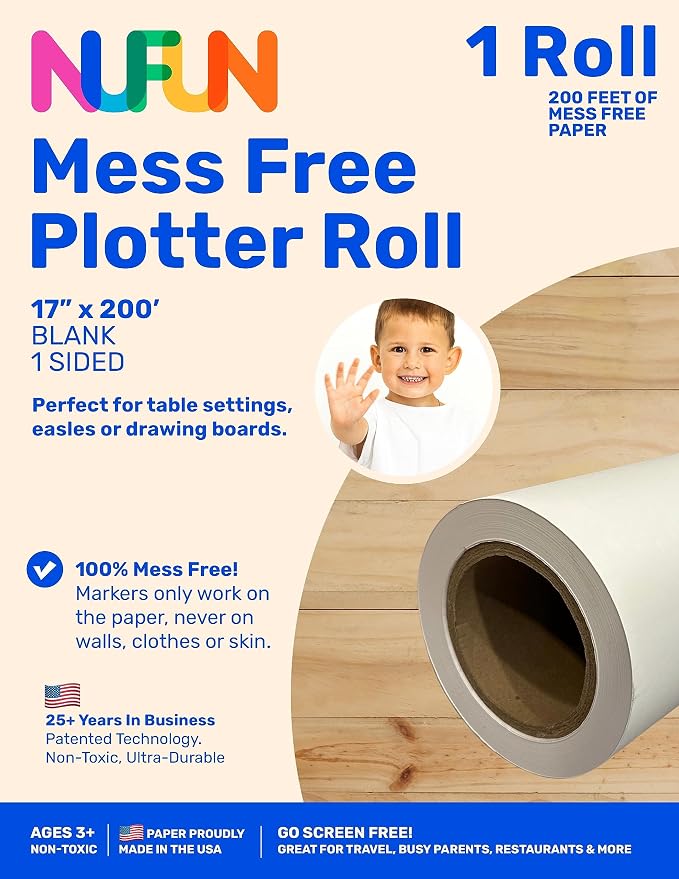 NuFun Activities Mess Free Easy Roll Coloring Paper 17in x 200ft | Mess-Free Coloring Formula, No Mess on Skin/Clothes, Gift for Kids by NufunActivitesDesignPrintIronEnjoy