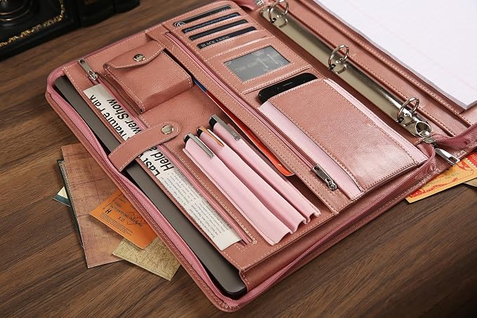 Pink Leather Padfolio for Women, Business Leather Binder 3 Ring Portfolio, Personalzied Leather Portfolio Binder (Pink, Custom) - Image 5