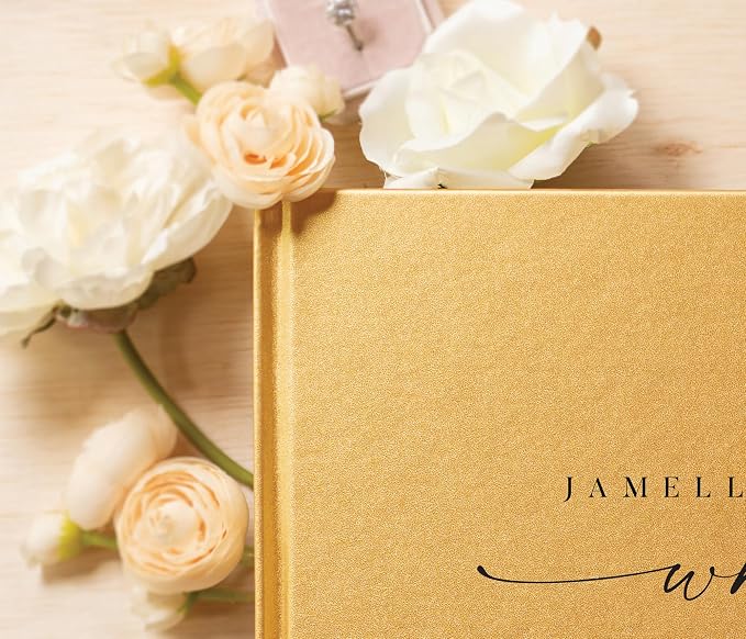 Personalized Guest Book - 11.5" x 8.5" Custom Bride & Groom Names with Bookmark and Hard Cover 140 GSM Blank Pages, for Weddings Guest Book, Engagements, Birthdays, Special Events, Gold - Image 3