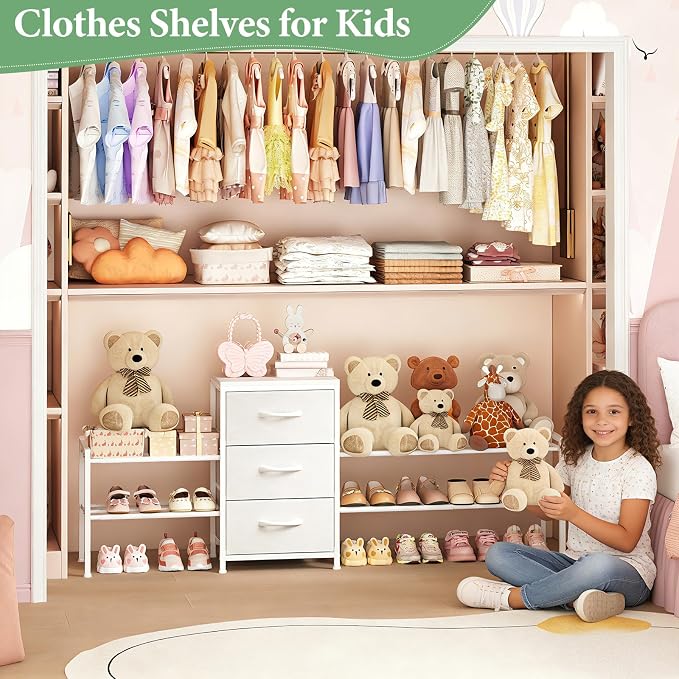 Expandable Closet Organizers and Storage,Wide Long 3 Drawer Dresser | White Fabric Storage Dresser, Clothes Shelves for Kids, Purse Organizer Small Shoe Rack for Closet Bedroom(47.24~71.47in) - Image 5