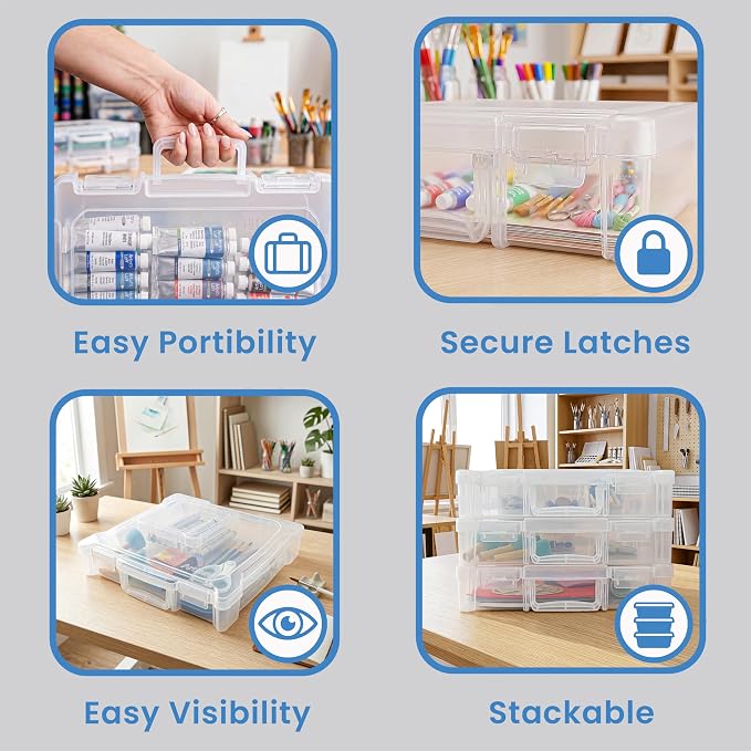 ArtBin 6913ZZ 12" x 12" Portable Art & Craft Organizer with Handle 3-Pack, [3] Plastic Storage Cases, Clear - Image 5