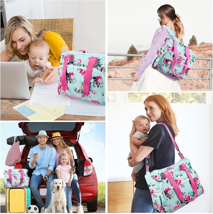 Diaper Bag Backpack Mommy Bag Large Capacity Diaper Backpack Travel Essential Baby Diaper Bag for Mom and Dad, Black (Blue-Floral) - Image 7
