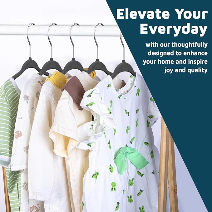 Black Velvet Kids Hangers 100 Pack, 10.83" Non-Slip Baby & Toddler Hangers for Clothes, Space-Saving Slim ABS Plastic with 360° Swivel Hook & Notched Shoulders, Up to 10 lb Capacity - Image 3