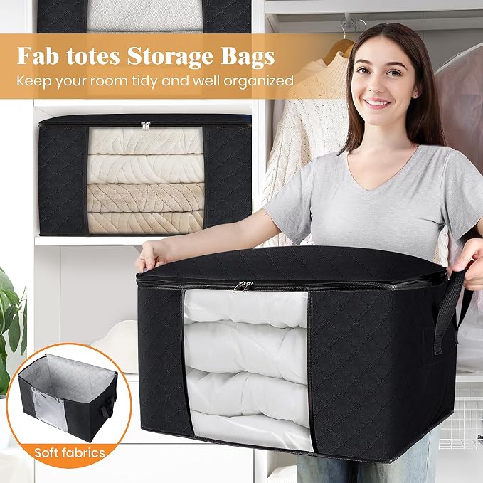 6 Pack Storage Bags for Clothes Blanket Storage Bins with Lids | Foldable Closet Organizers with Zippers,Window and Handles,Fabric Storage Bins for Sweater,Comforter,Bedding,Dorm essentials - Image 5
