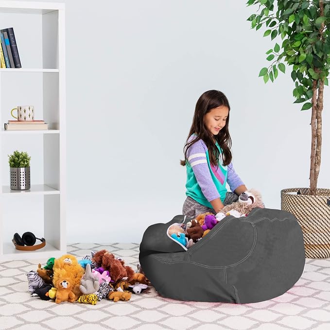 Posh Stuffable Kids Stuffed Animal Storage Bean Bag Chair Cover - Childrens Toy Organizer, Large 38" - Heather Gray - Image 6