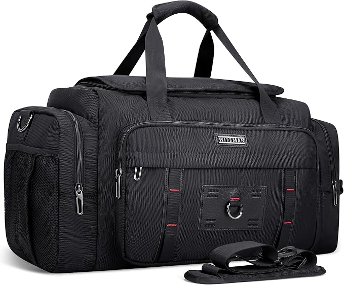 WITZMAN Duffle Bag for Men Large 49L Convertible Nylon Travel Sports Bag | With Shoe Compartment and Dry-wet Pocket, Fits 16" Laptop, Carry On, For Gym, Weekender, Overnight Trips, B719 Black by WITZMAN