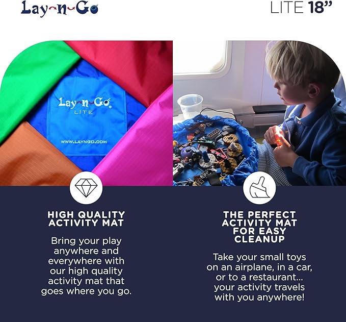 Lay-n-Go Layflat Portable Drawstring Cinch Storage Toy & Mini Figures Organizer & Play Mat, Mesh Pockets, Home & Travel, Kids & Toddlers Playdates, 2 Straps for Backpack, Durable, Machine Washable - Image 4