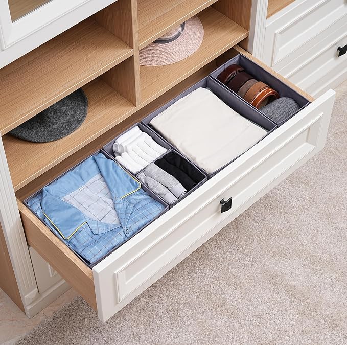 Drawer Organizers, Durable Fabric, Washable, with Base Support Boards, Small Storage Boxes for Bathroom, Closet, Dresser, Set of 12, Dark Grey - Image 3