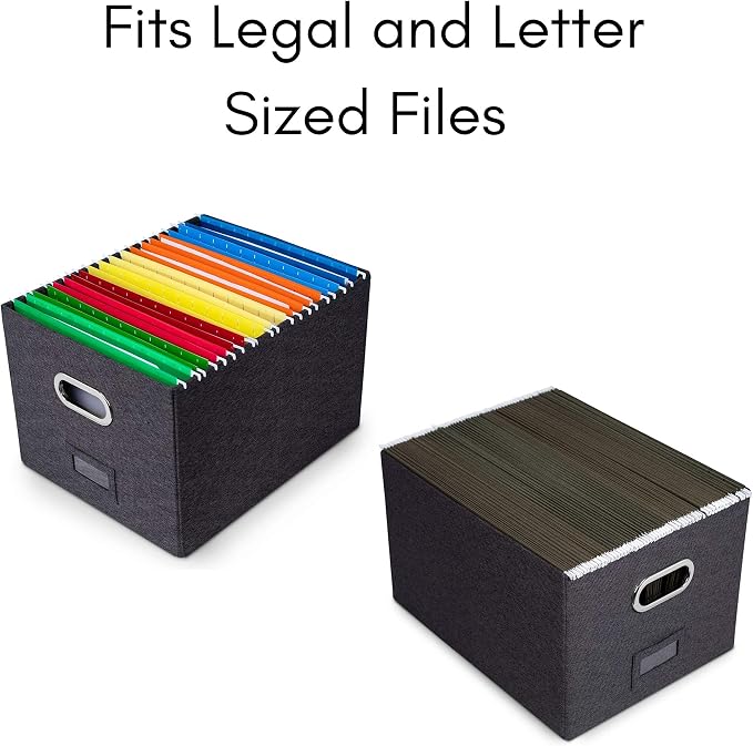 Internet's Best Collapsible File Storage Organizer with Lid - Decorative Linen Filing & Storage Office Box – Hanging Letter/Legal Folder – Home Office Bins Cabinet – Charcoal Container - 6 Pack - Image 7