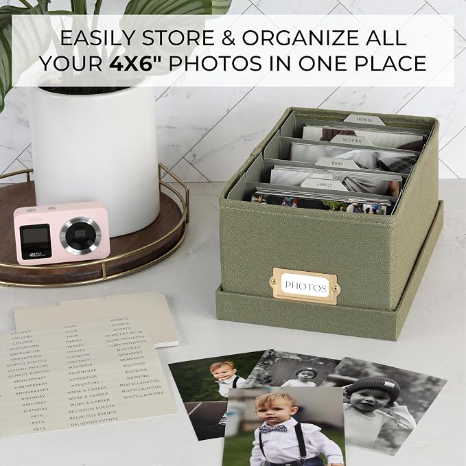 Decorative Photo Storage Box - Sturdy Linen Organizer Holds 850 4x6 Photos | Organizer with Dividers Stores Up to 850 Pictures - Portable Scrapbook Storage Containers with Lid - Image 2