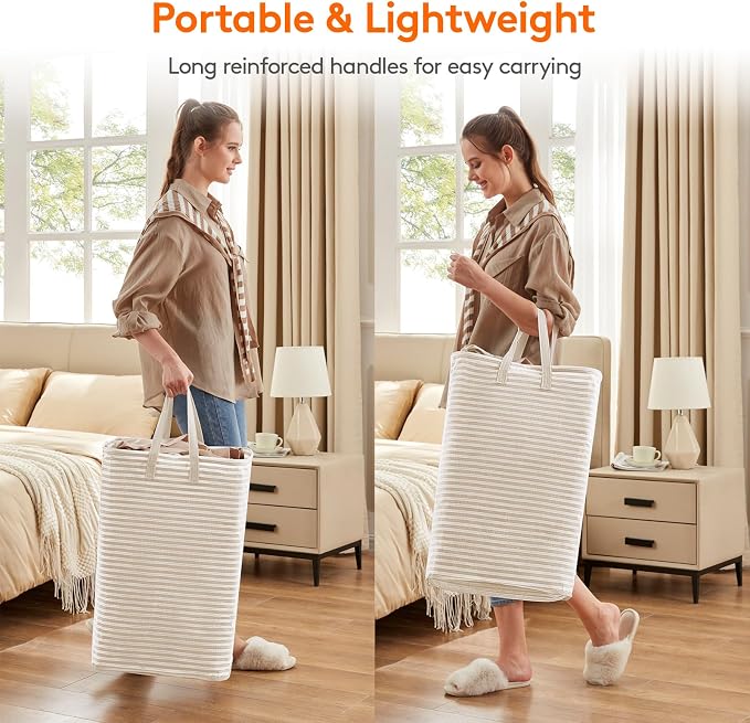 Lifewit 2 Pack Laundry Basket 80L Each, Collapsible Clothes Hamper with Reinforced Handles, Freestanding Waterproof Design for Bedroom and Laundry Room, Beige 160L Total - Image 4