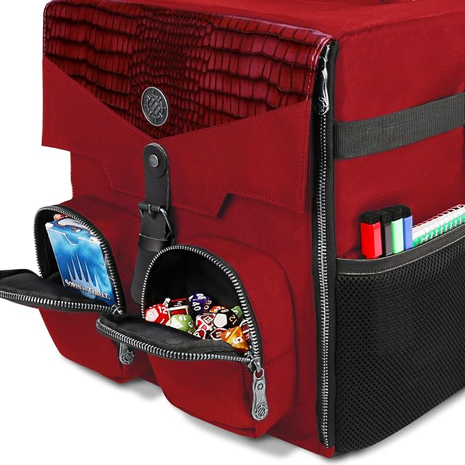 ENHANCE Board Game Shoulder Bag - Collector's Edition Board Game Storage with Shoulder Strap and Accessories Pockets for Dice, Cards, More - Reinforced Carrier Protects Tabletop Games (Dragon Red) - Image 5