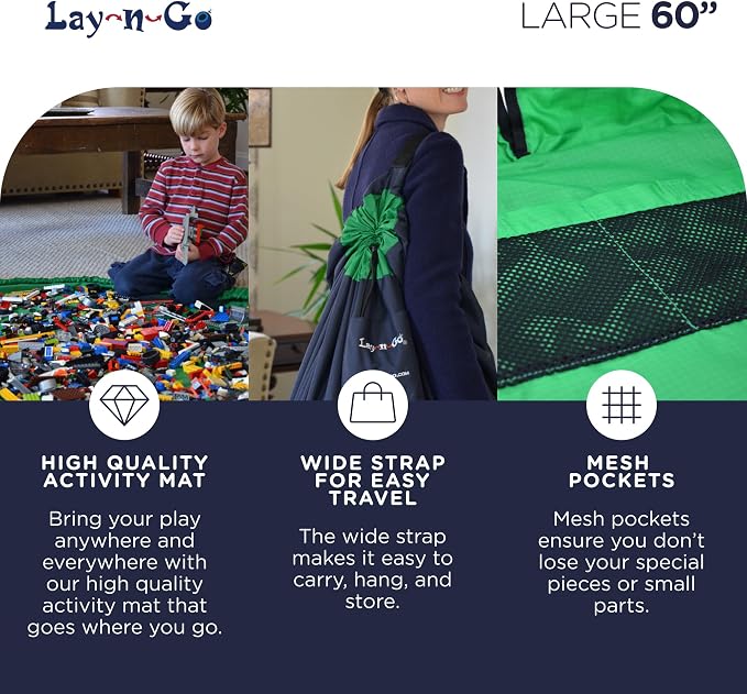 Lay-n-Go Layflat Portable Drawstring Cinch Storage Toy & Mini Figures Organizer & Play Mat, Mesh Pockets, Home & Travel, Kids & Toddlers Playdates, 2 Straps for Backpack, Durable, Machine Washable - Image 5