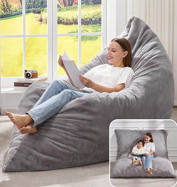 Hobestluk Adult Bean Bag Chair 3 in 1 Convertible Large Bean Bag Sofa | Plush Grey,Machine Washable,Removable Cover,Easy Convert And Install,Floor Bed,For Livingroom Bedroom by YourHomeDeservesMore